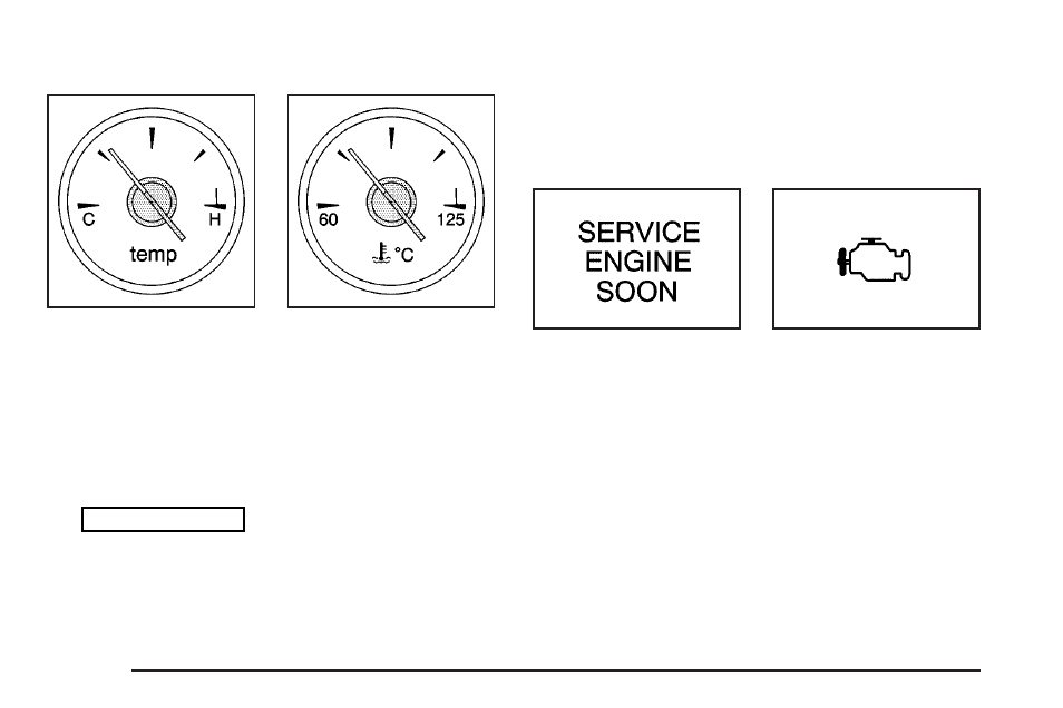 Engine coolant temperature gage, Malfunction indicator lamp | Buick 2004 Rendezvous User Manual | Page 186 / 486