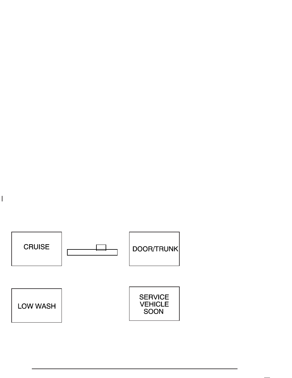 Cruise control light, Low washer fluid warning light, Door/trunk ajar warning light | Service vehicle soon light | Buick 2004 Century User Manual | Page 144 / 358