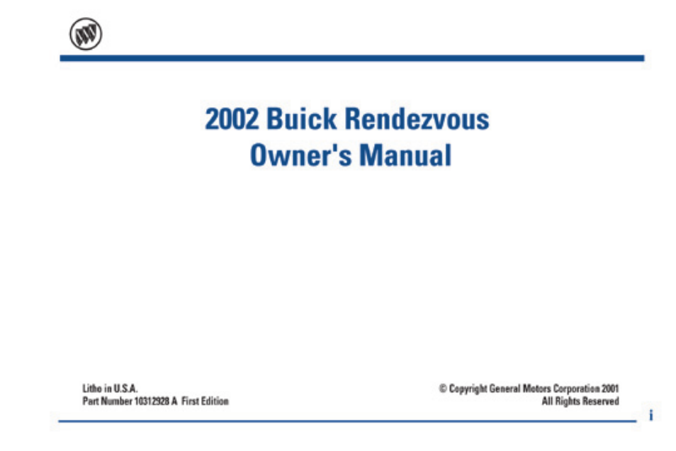 Copyright general motors corp. 2001 | Buick 2002 Rendezvous User Manual | Page 3 / 455