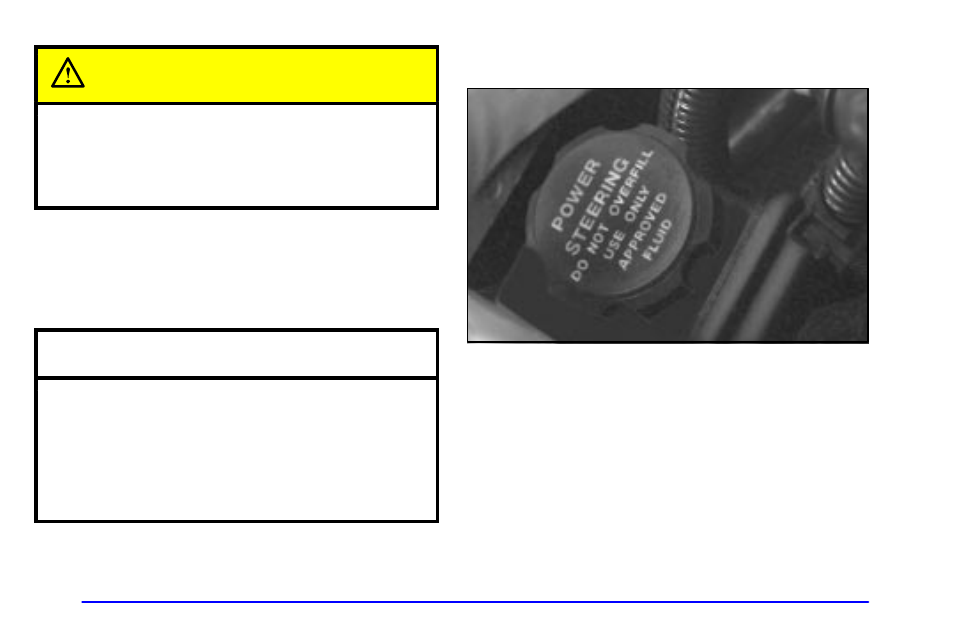 Radiator pressure cap, Power steering fluid, Caution | Radiator pressure cap notice | Buick 2001 Century User Manual | Page 274 / 351