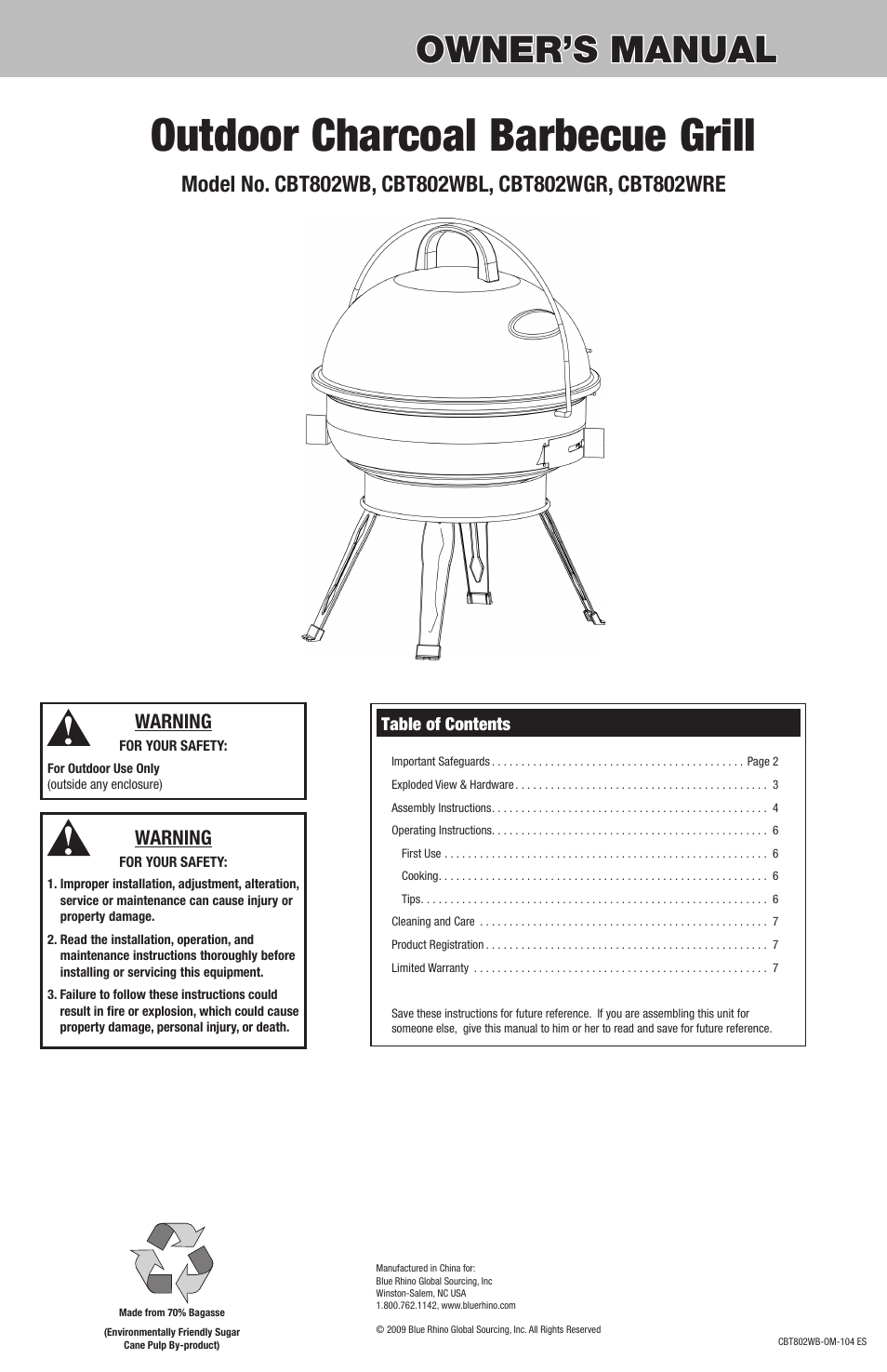 Blue Rhino CBT802WGR User Manual | 16 pages