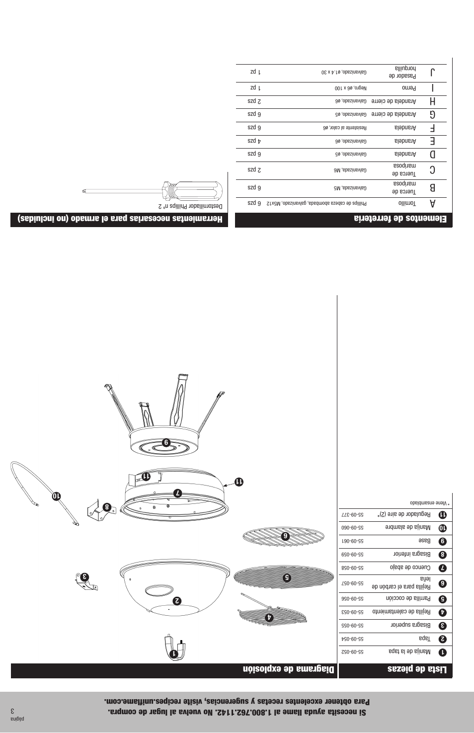 Lista de piezas, Diagrama de explosión, Elementos de ferretería | Blue Rhino CBT802WGR User Manual | Page 14 / 16