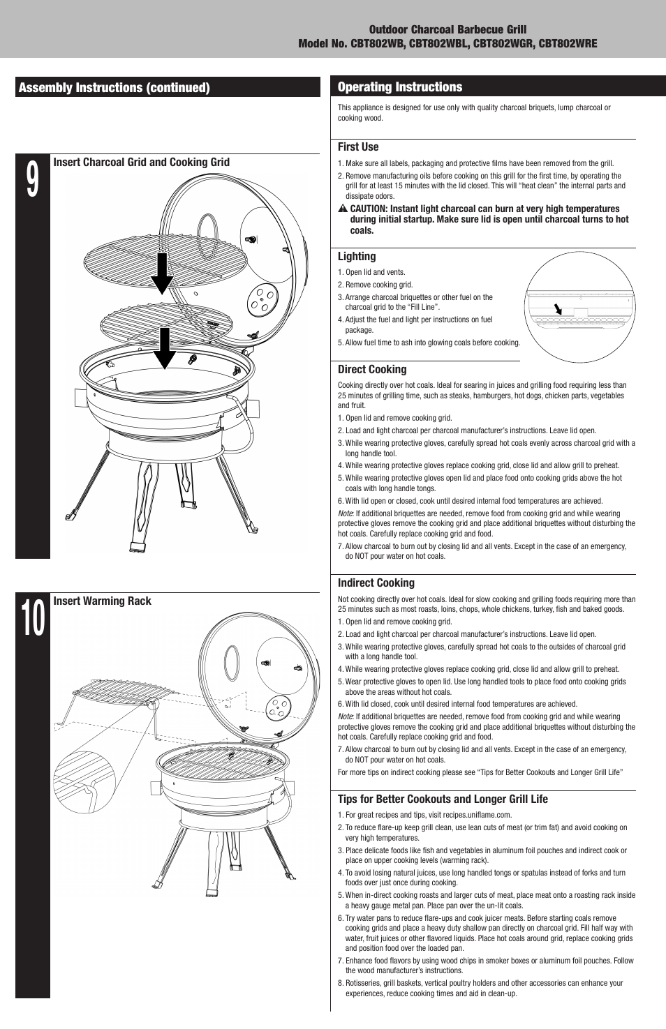 Assembly instructions (continued), Operating instructions | Blue Rhino CBT802WGR User Manual | Page 6 / 16