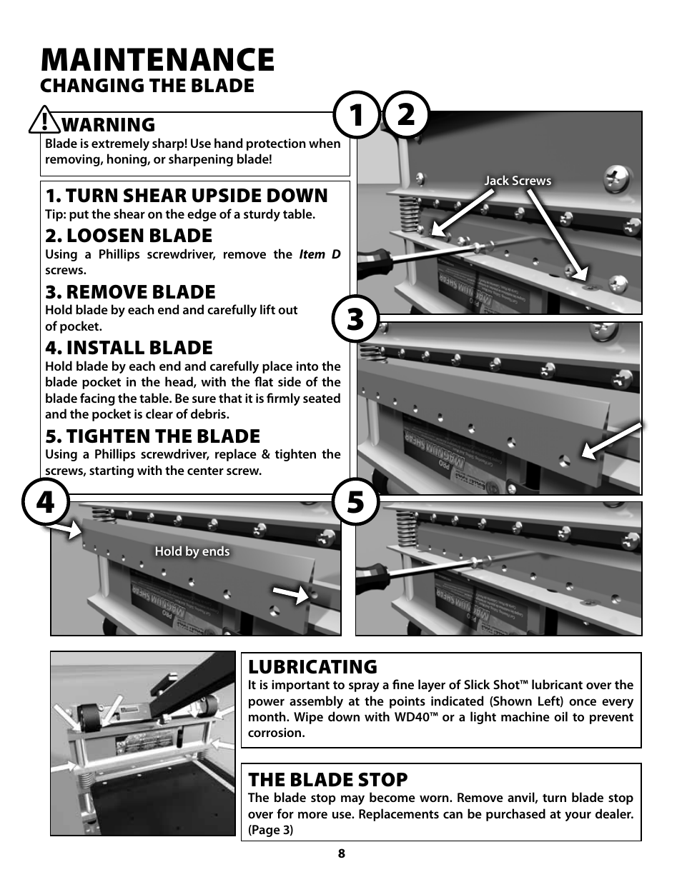 Maintenance | Bullet Tools 920 User Manual | Page 8 / 11