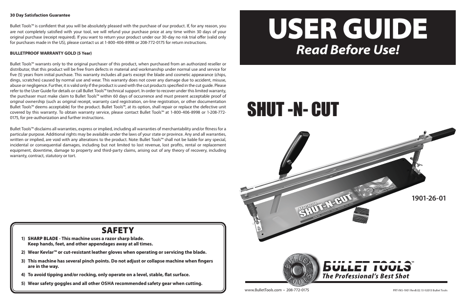 Bullet Tools Magnum SHUT-N-CUT (1901-26-01) User Manual | 2 pages