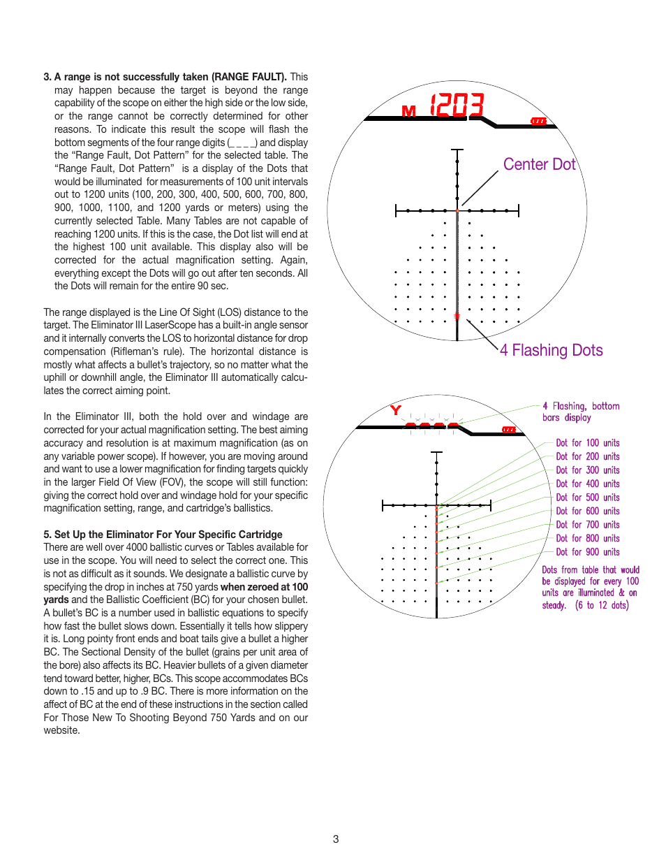 Center dot 4 flashing dots | Burris Eliminator III User Manual | Page 3 / 8