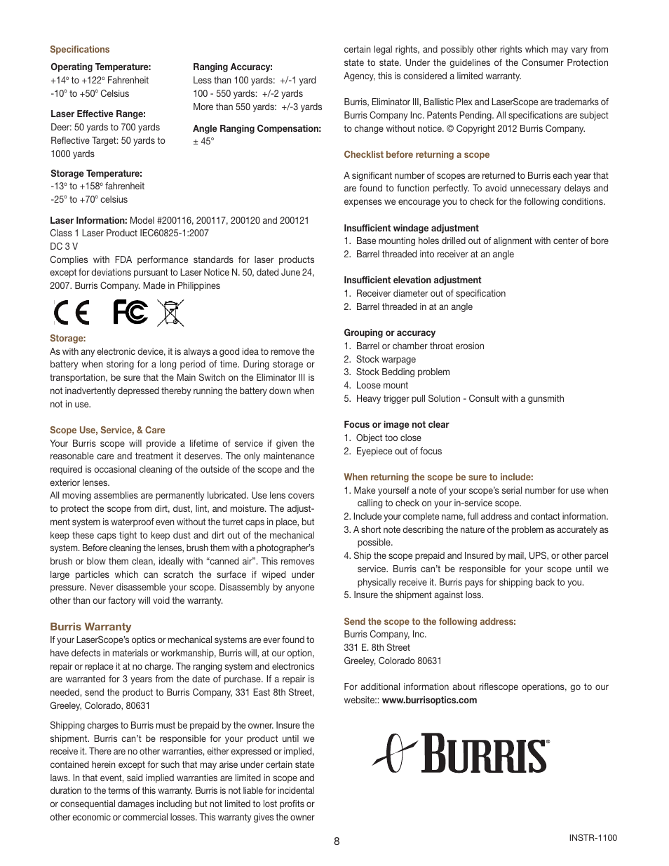 Burris Eliminator III User Manual | Page 8 / 8