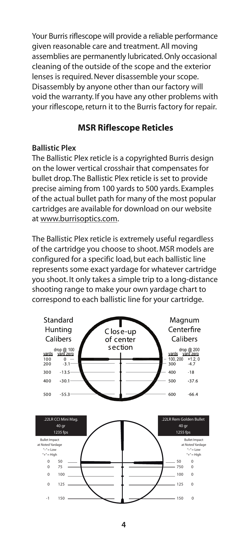 Msr riflescope reticles | Burris MSR User Manual | Page 5 / 8