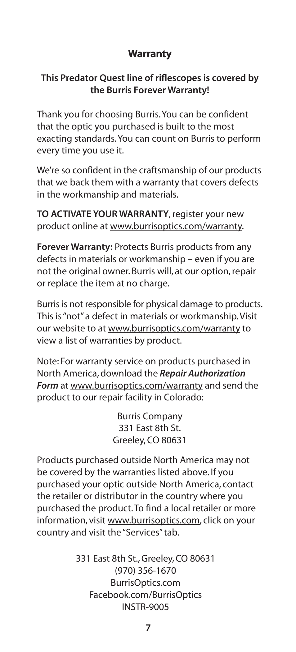 Burris Predator Quest User Manual | Page 8 / 8