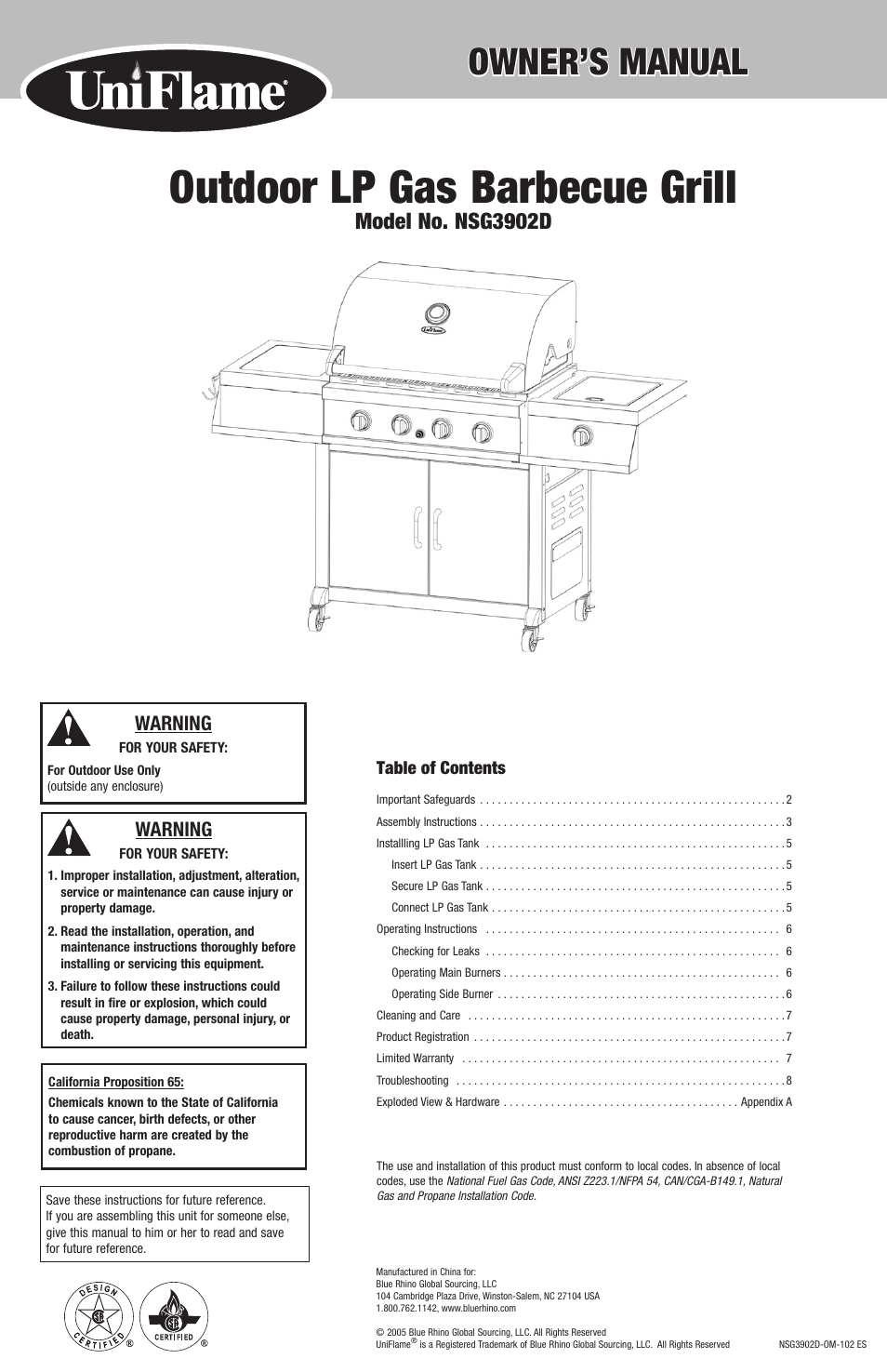 Blue Rhino NSG3902D User Manual | 18 pages