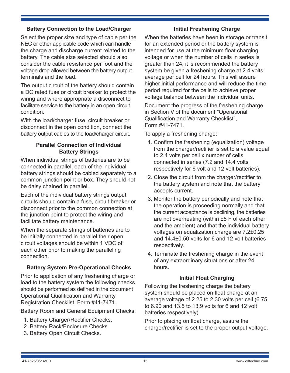 C&D Technologies 41-7525 VRLA Batteries (rack mounted systems) User Manual | Page 15 / 16