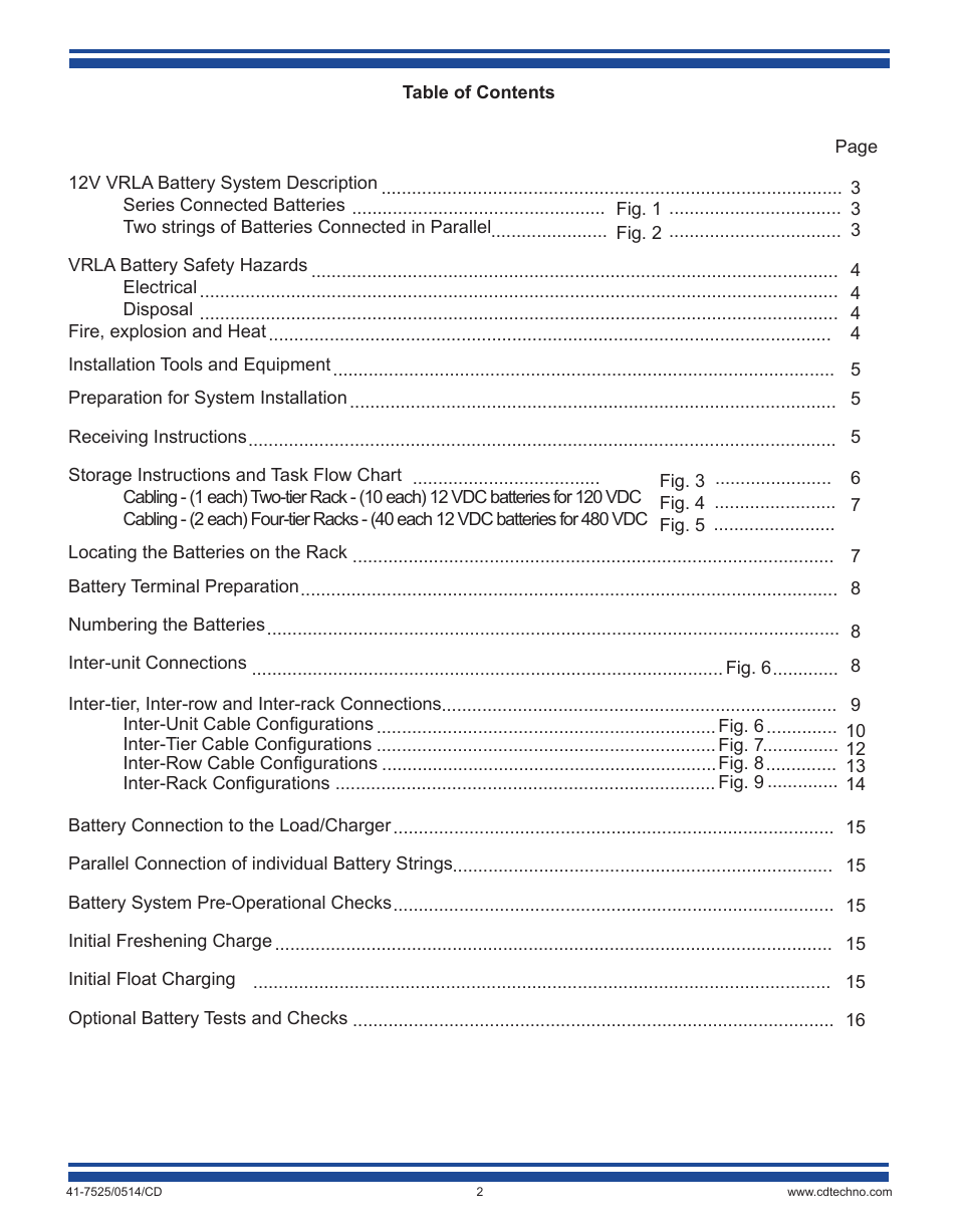 C&D Technologies 41-7525 VRLA Batteries (rack mounted systems) User Manual | Page 2 / 16