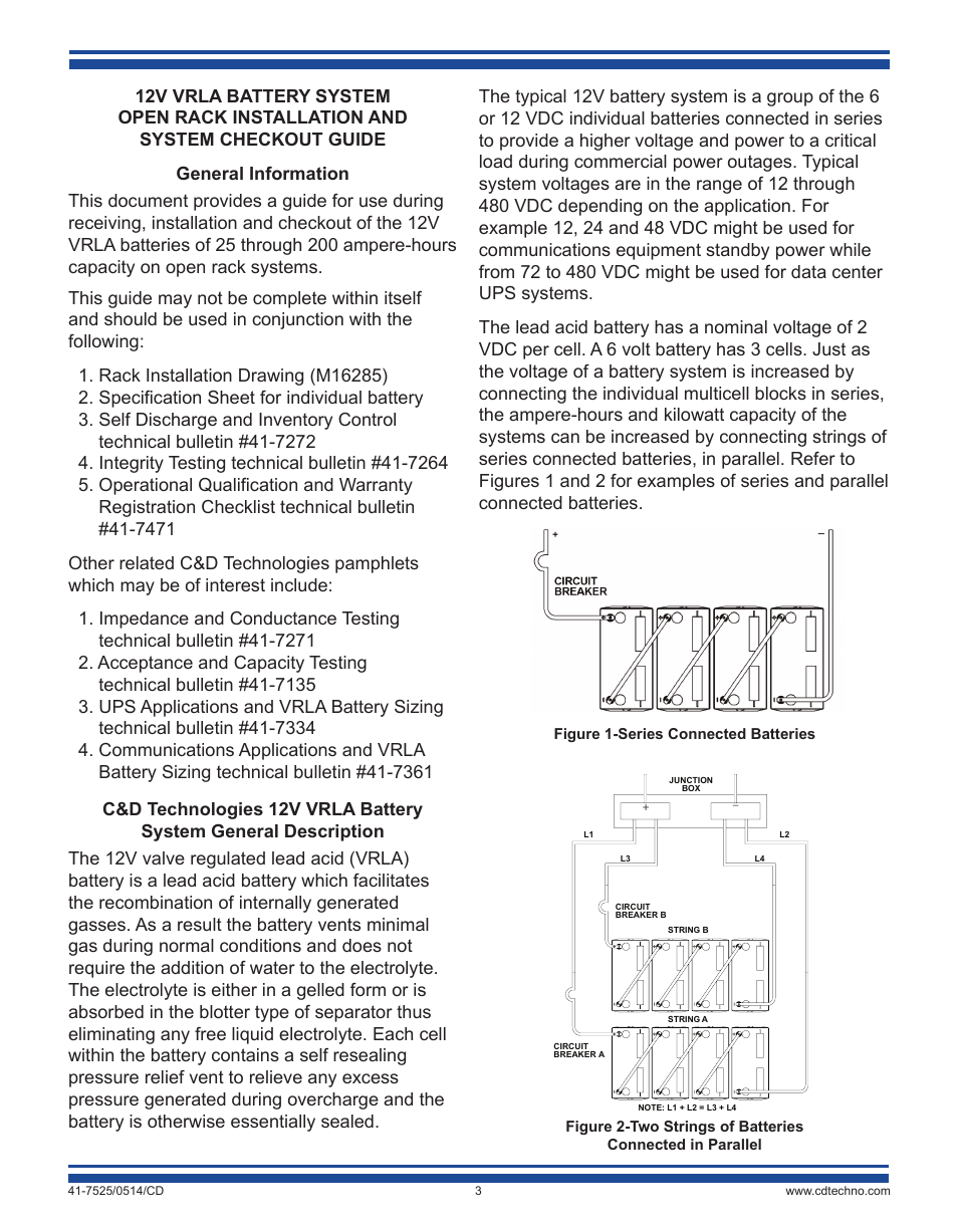 C&D Technologies 41-7525 VRLA Batteries (rack mounted systems) User Manual | Page 3 / 16