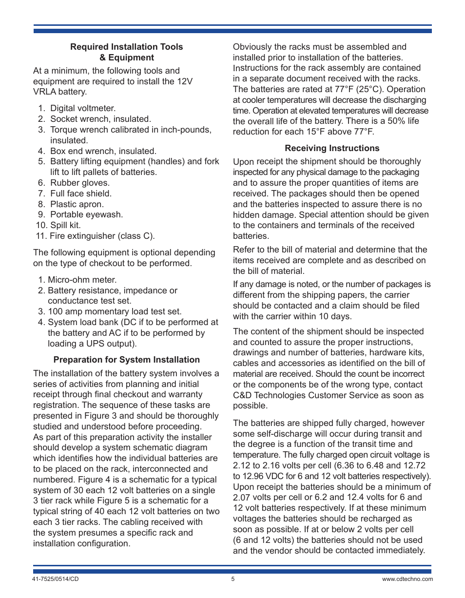 C&D Technologies 41-7525 VRLA Batteries (rack mounted systems) User Manual | Page 5 / 16
