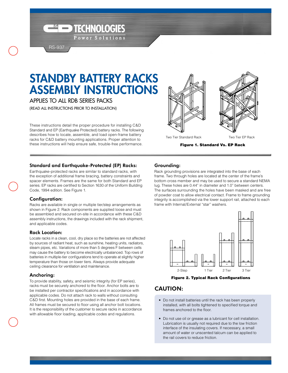 C&D Technologies RS-937 RDB Rack User Manual | 6 pages