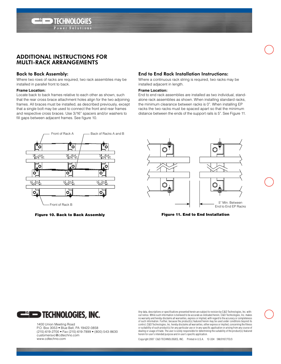 Back to back assembly, End to end rack installation instructions | C&D Technologies RS-937 RDB Rack User Manual | Page 6 / 6