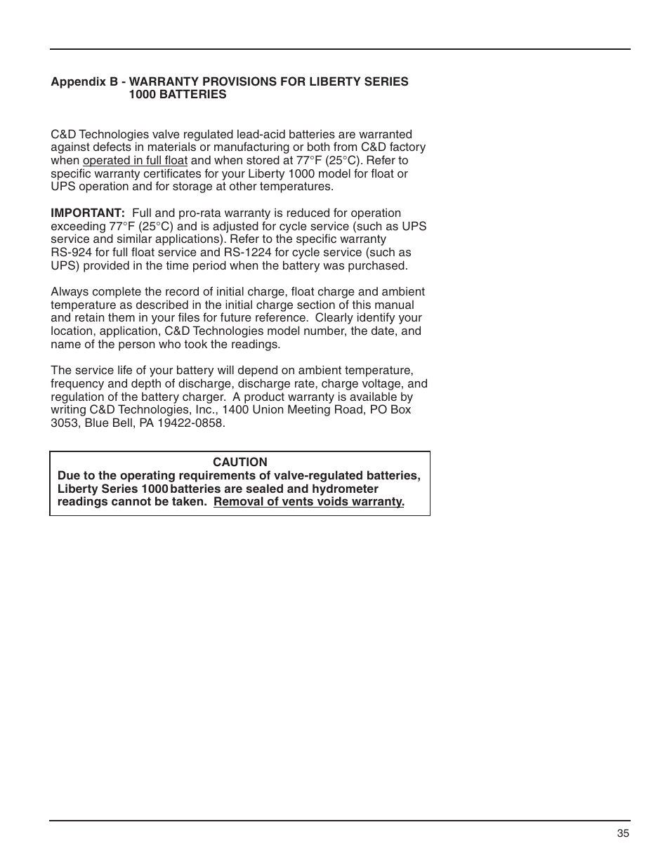C&D Technologies RS-990 Liberty Series 1000 User Manual | Page 37 / 43