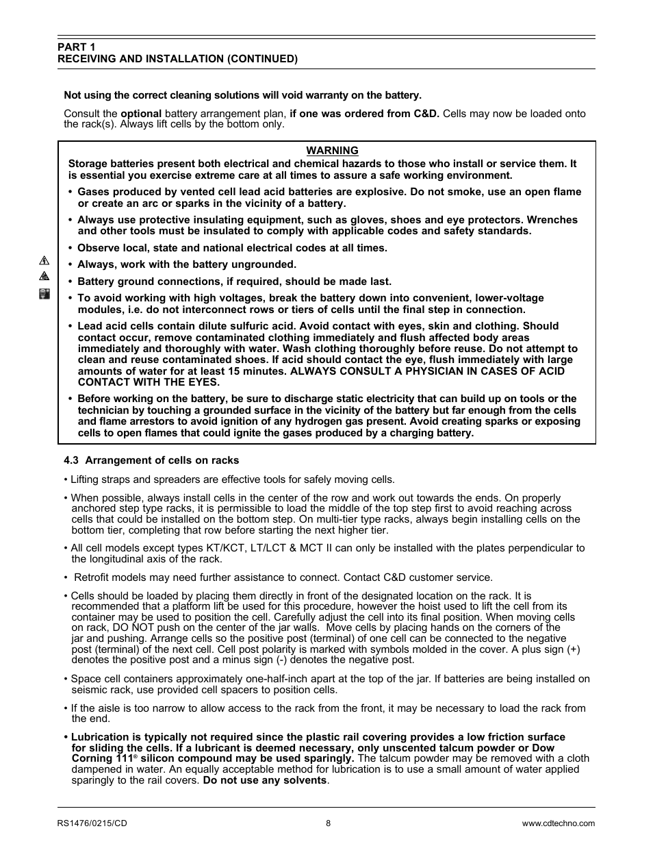 C&D Technologies RS-1476 Standby Battery Vented Cell User Manual | Page 10 / 36