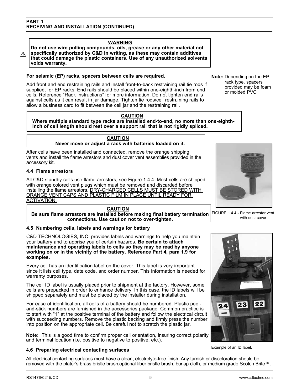 C&D Technologies RS-1476 Standby Battery Vented Cell User Manual | Page 11 / 36