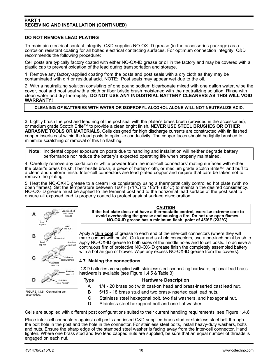 C&D Technologies RS-1476 Standby Battery Vented Cell User Manual | Page 12 / 36