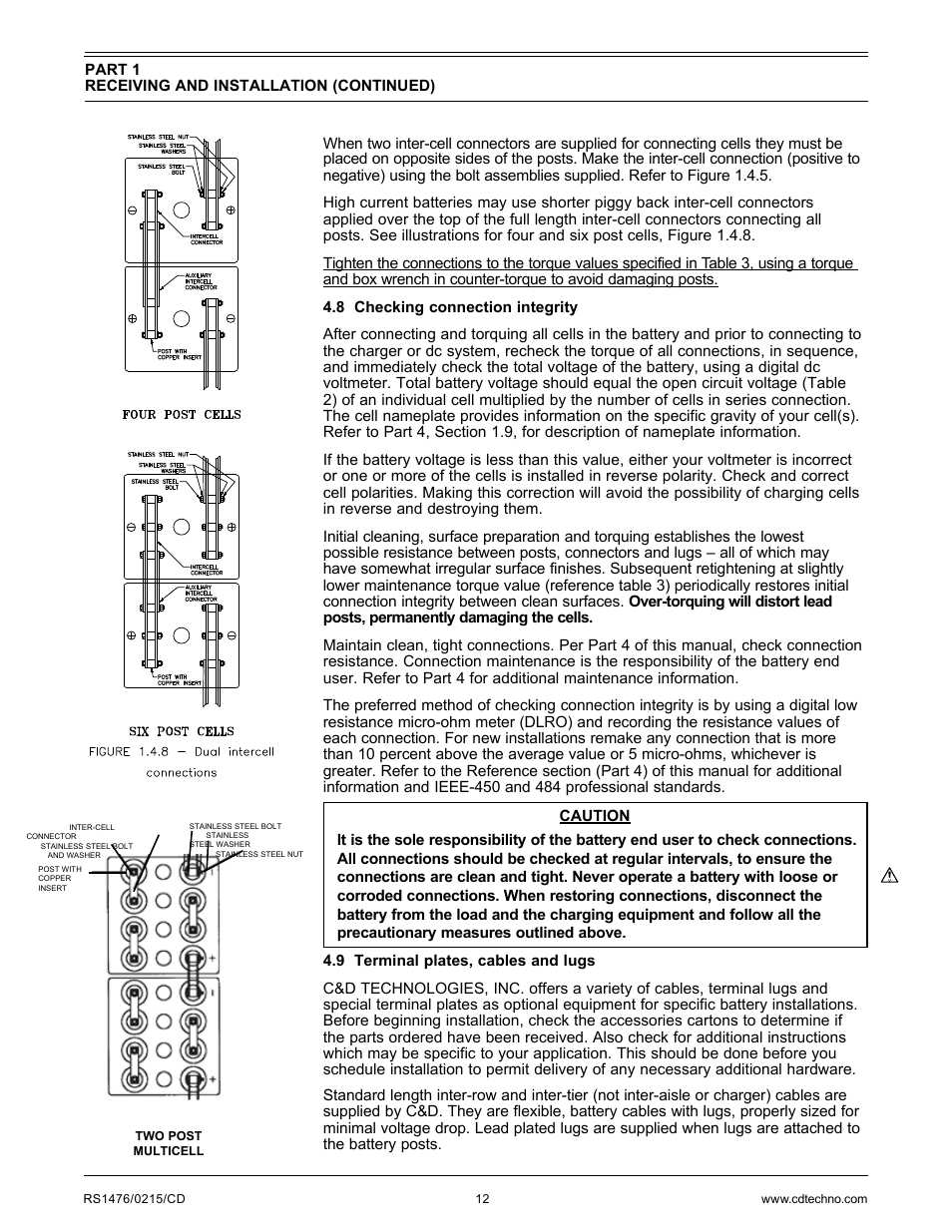 C&D Technologies RS-1476 Standby Battery Vented Cell User Manual | Page 14 / 36