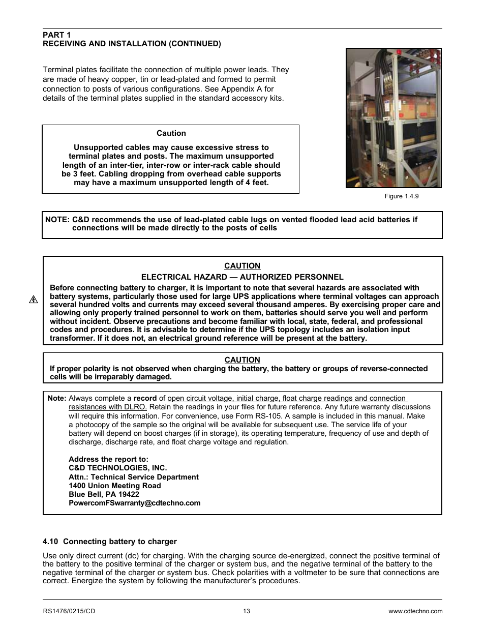 C&D Technologies RS-1476 Standby Battery Vented Cell User Manual | Page 15 / 36