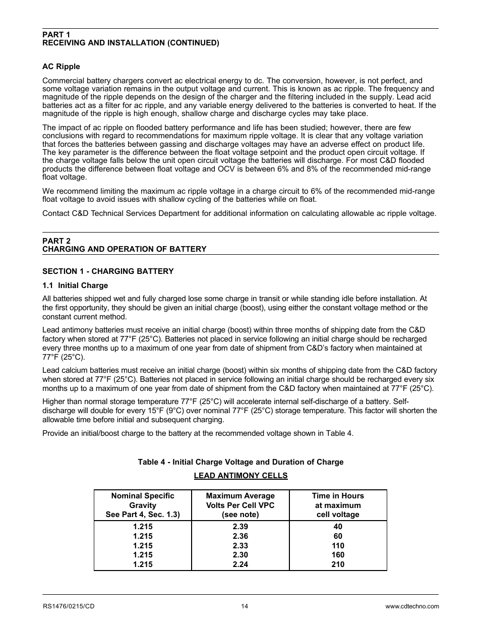 C&D Technologies RS-1476 Standby Battery Vented Cell User Manual | Page 16 / 36