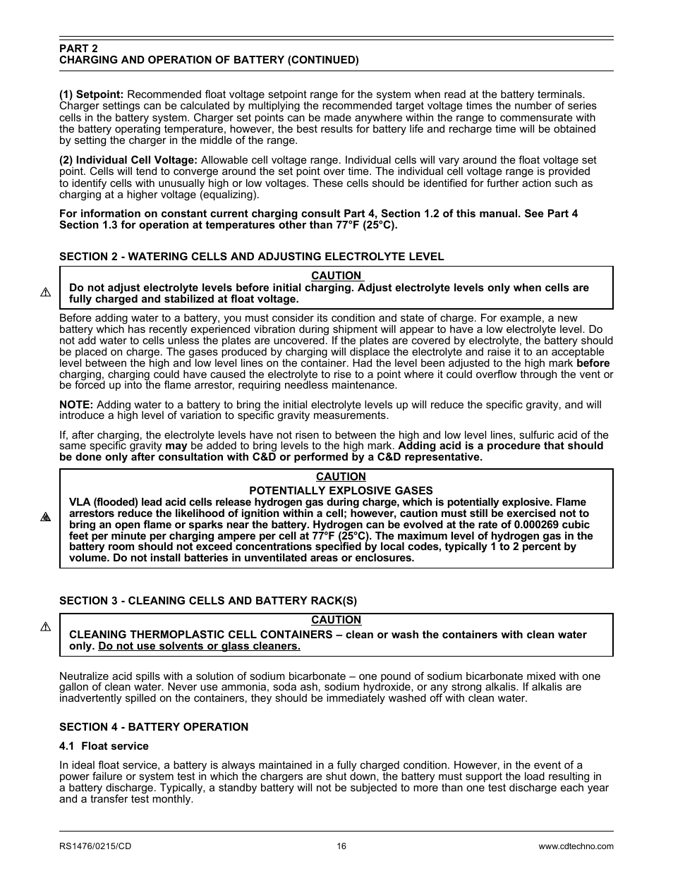 C&D Technologies RS-1476 Standby Battery Vented Cell User Manual | Page 18 / 36