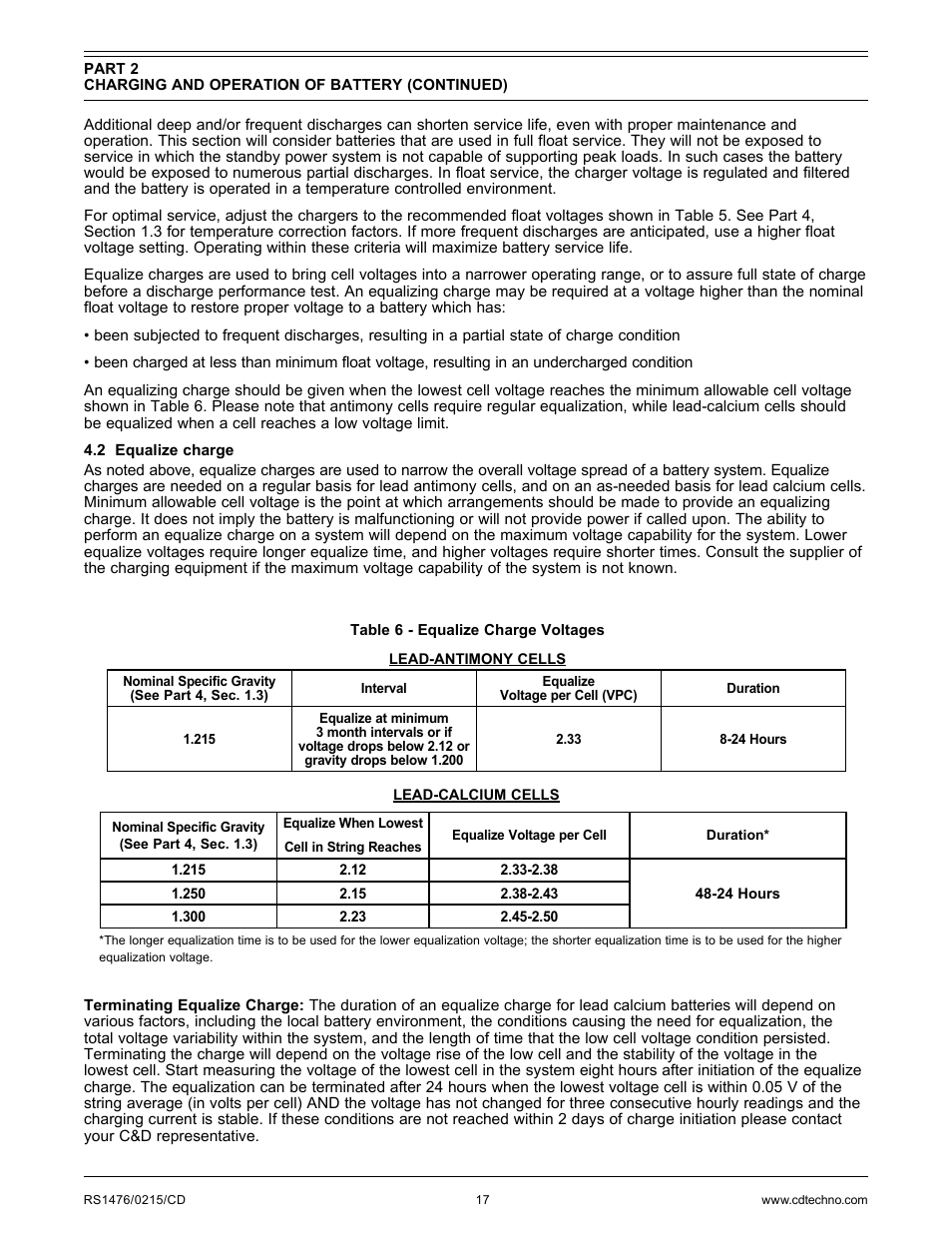 C&D Technologies RS-1476 Standby Battery Vented Cell User Manual | Page 19 / 36
