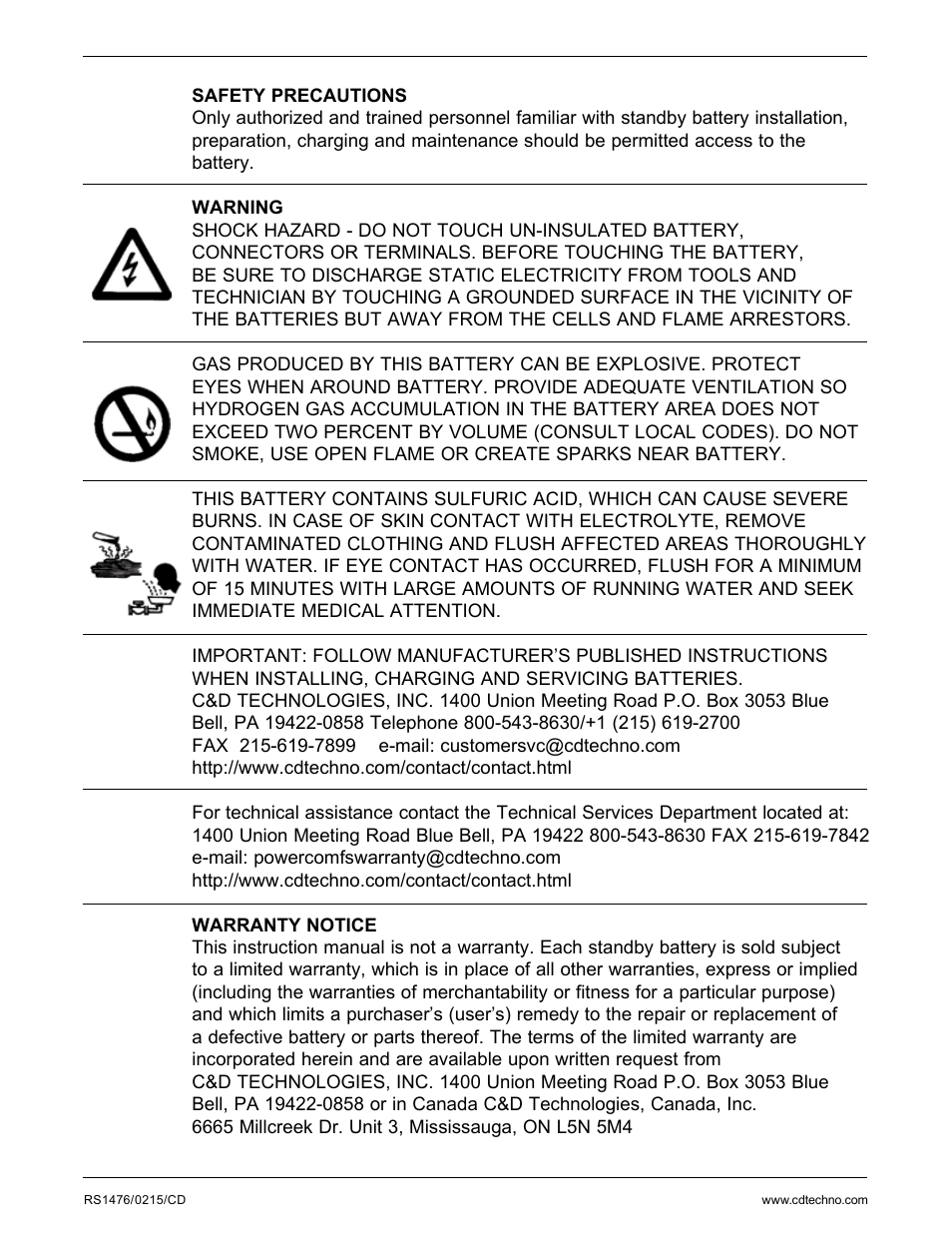 C&D Technologies RS-1476 Standby Battery Vented Cell User Manual | Page 2 / 36