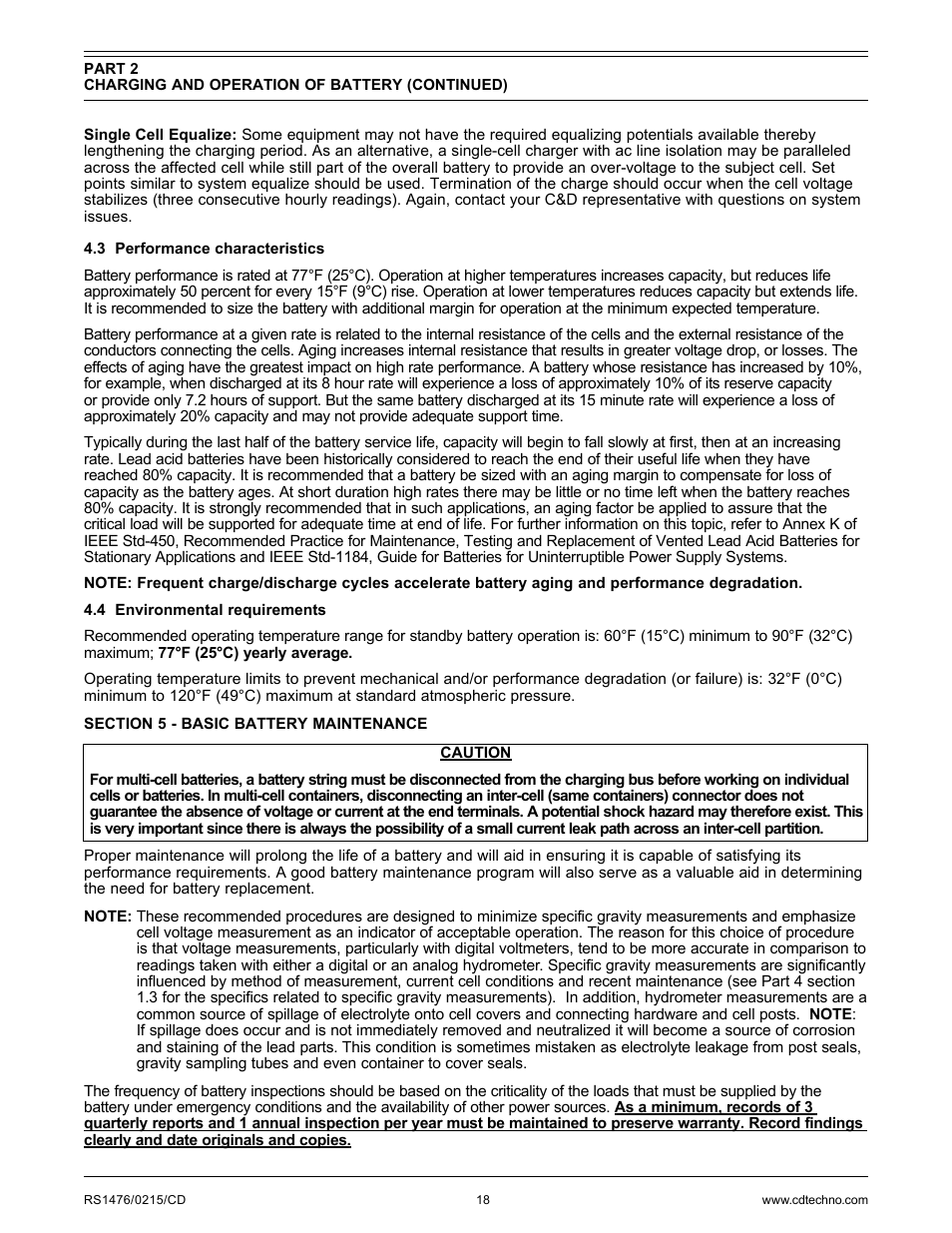 C&D Technologies RS-1476 Standby Battery Vented Cell User Manual | Page 20 / 36