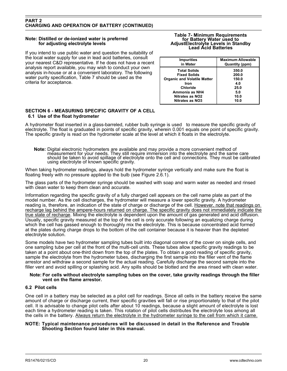 C&D Technologies RS-1476 Standby Battery Vented Cell User Manual | Page 22 / 36