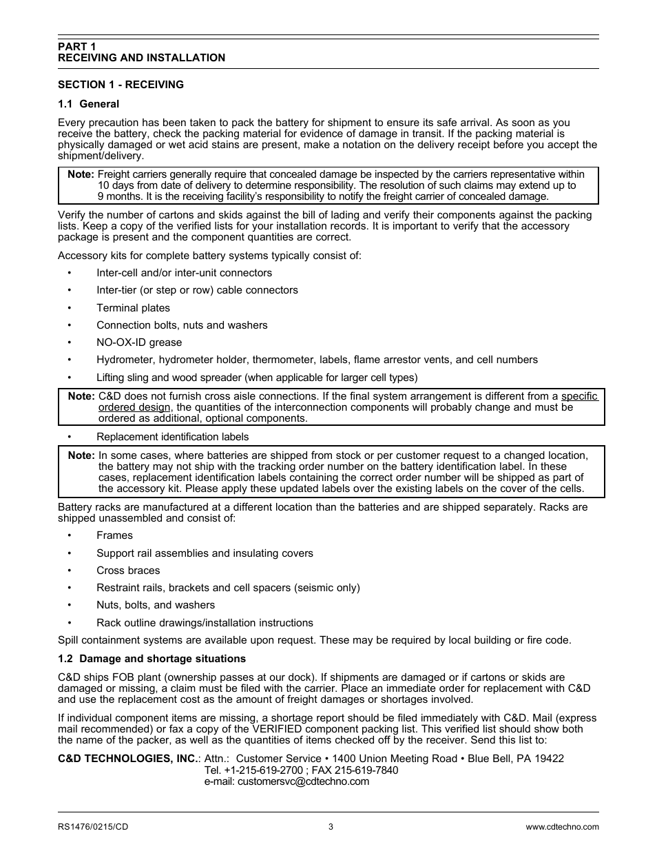 C&D Technologies RS-1476 Standby Battery Vented Cell User Manual | Page 5 / 36