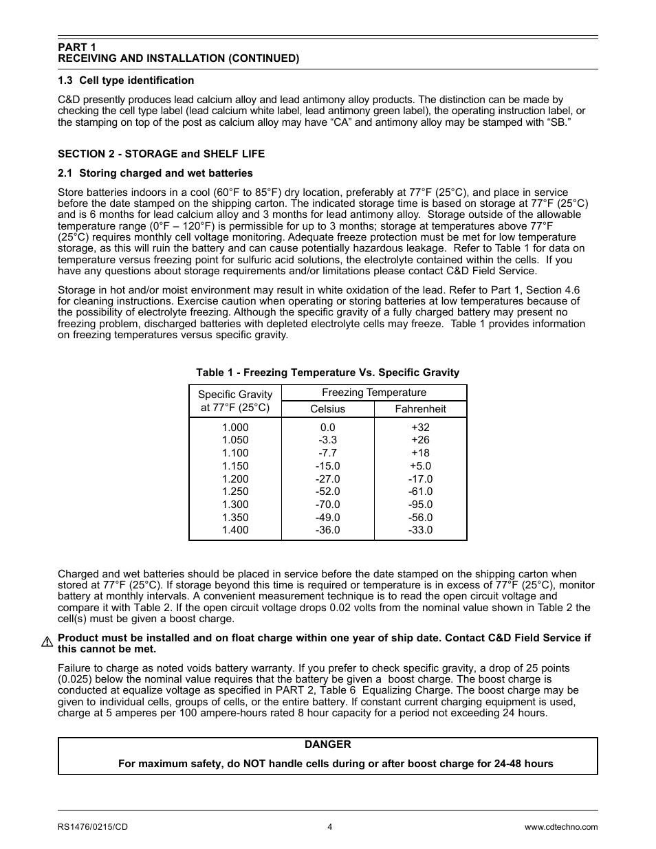 C&D Technologies RS-1476 Standby Battery Vented Cell User Manual | Page 6 / 36