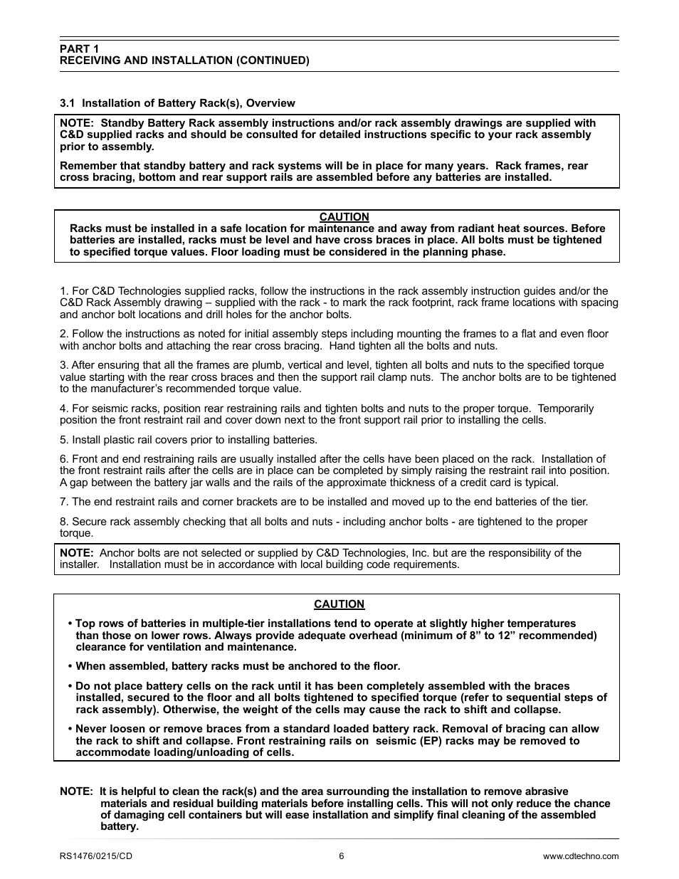 C&D Technologies RS-1476 Standby Battery Vented Cell User Manual | Page 8 / 36