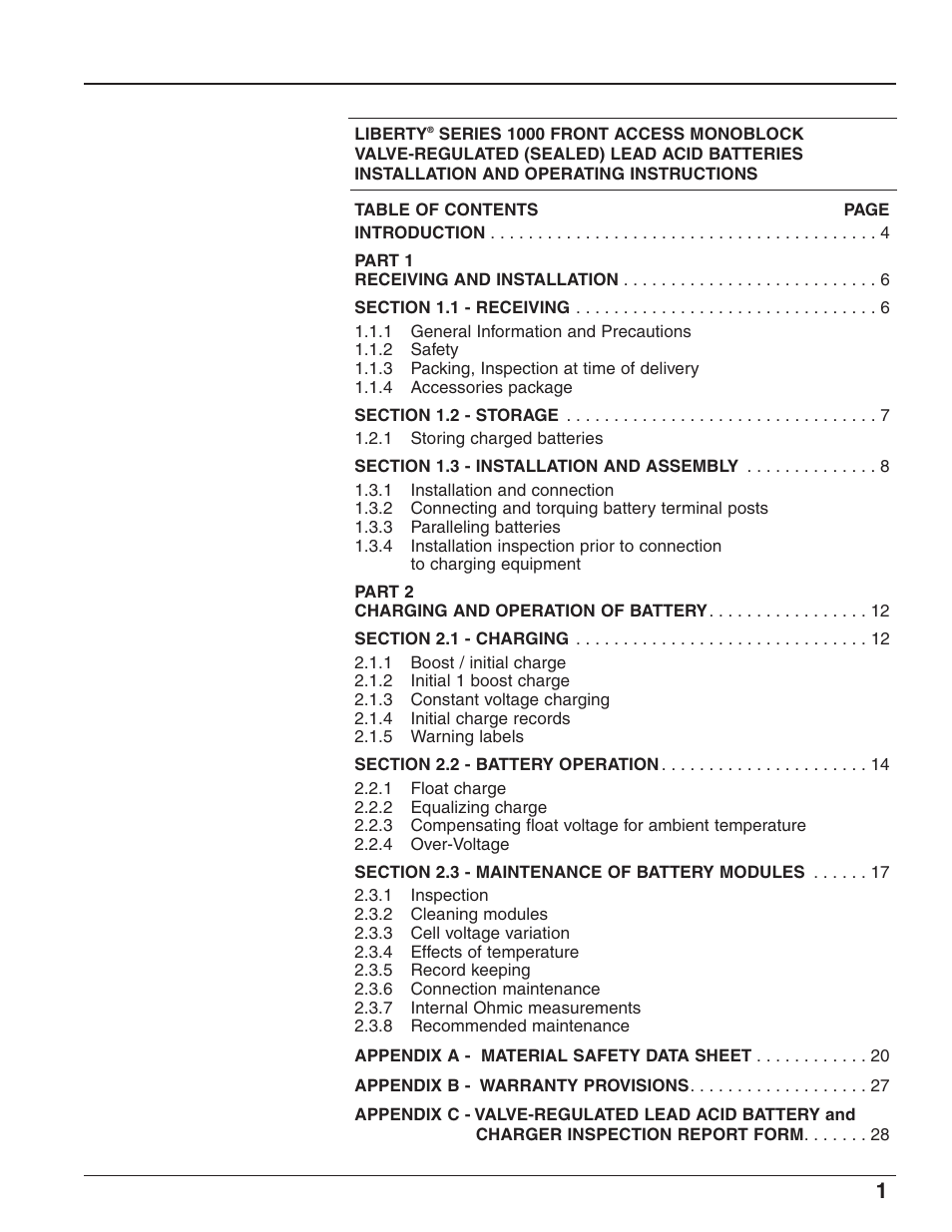 C&D Technologies RS-1826 Liberty Series 1000 FA Battery User Manual | Page 3 / 34
