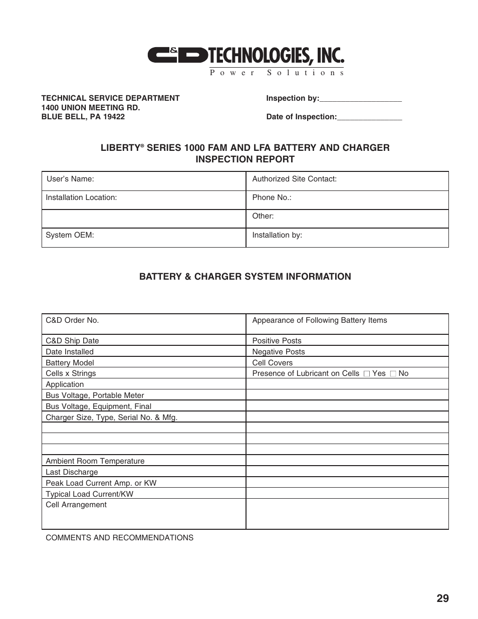 C&D Technologies RS-1826 Liberty Series 1000 FA Battery User Manual | Page 31 / 34