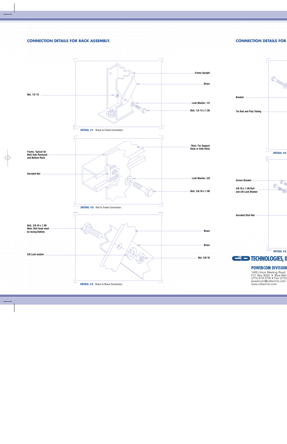 Connection details for rack assembly, Connection details for | C&D Technologies RS-1942 L Series NEBS Compliant Racks User Manual | Page 7 / 8