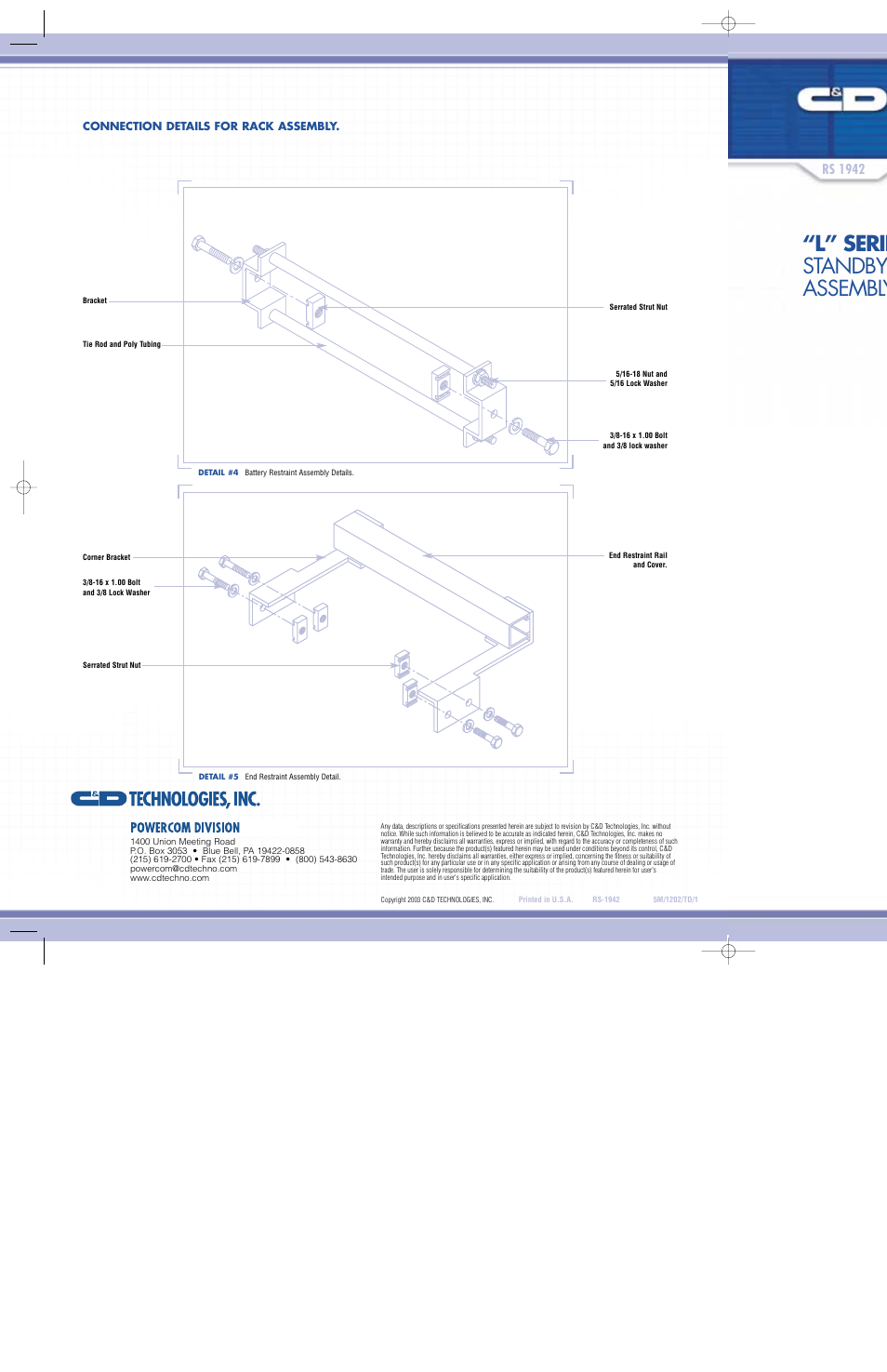 L” serie standby assembly, Rs 1942 | C&D Technologies RS-1942 L Series NEBS Compliant Racks User Manual | Page 8 / 8