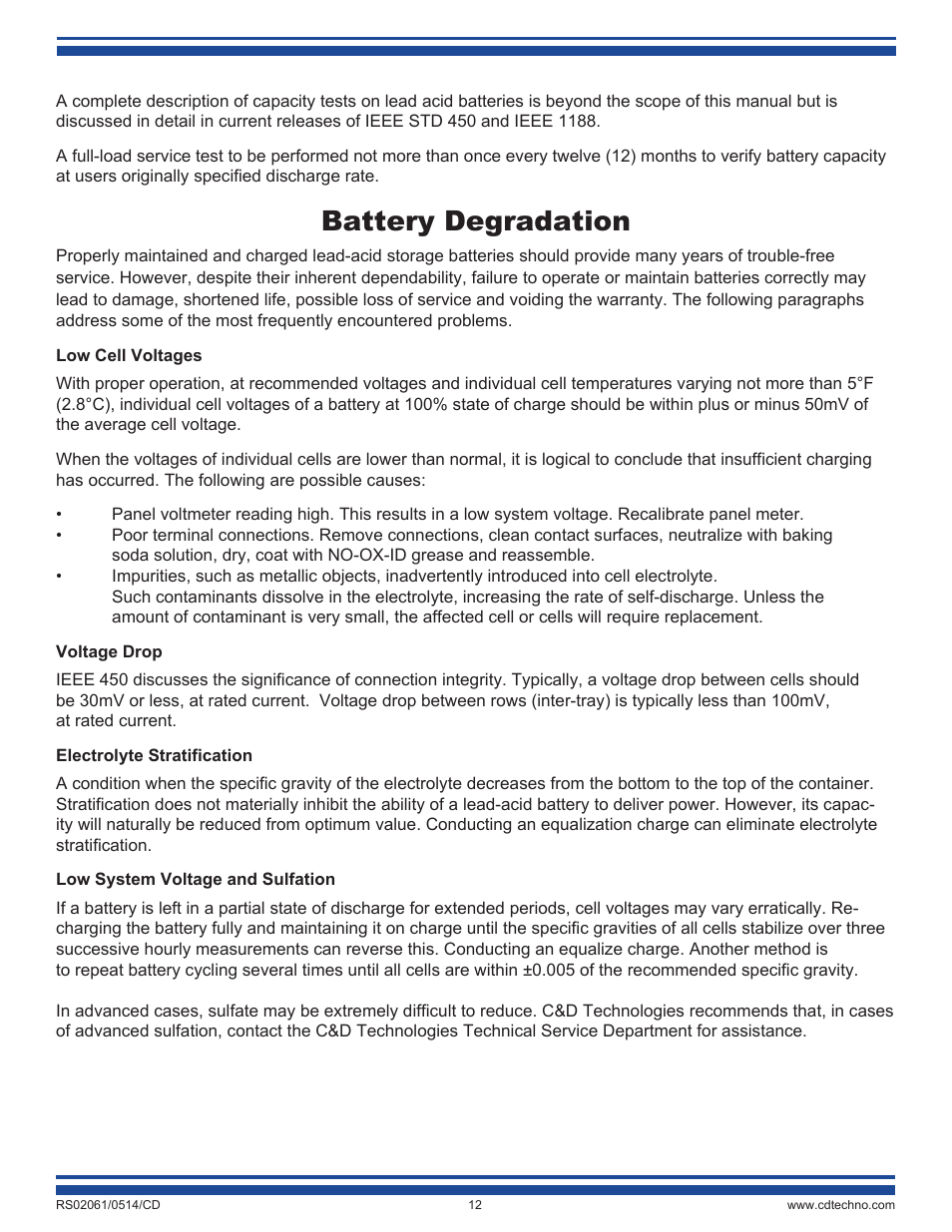 Battery degradation | C&D Technologies RS-2061 Standby Batteries for Renewable Energy Applications User Manual | Page 12 / 14