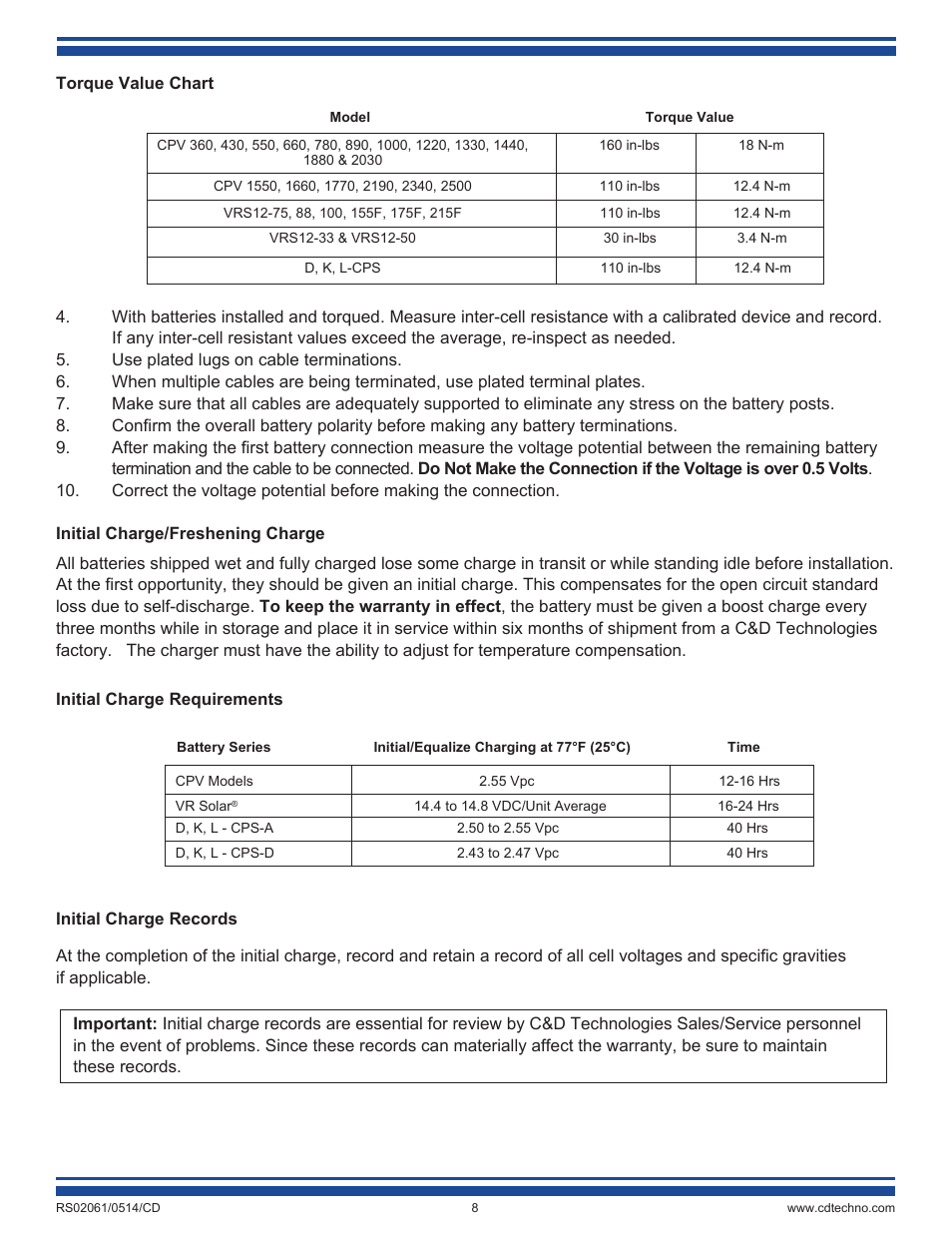 C&D Technologies RS-2061 Standby Batteries for Renewable Energy Applications User Manual | Page 8 / 14