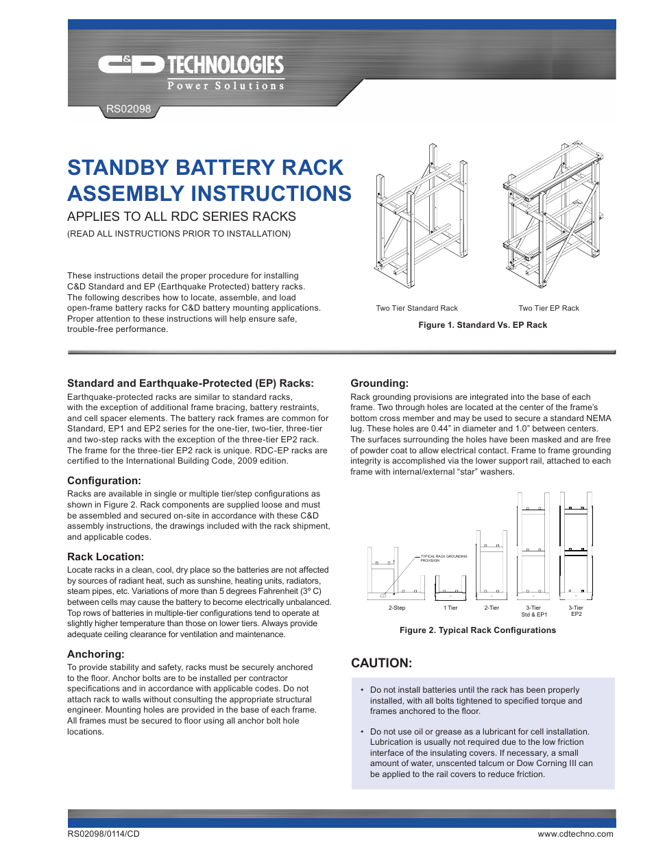 C&D Technologies RS-2098 RDC Rack User Manual | 8 pages