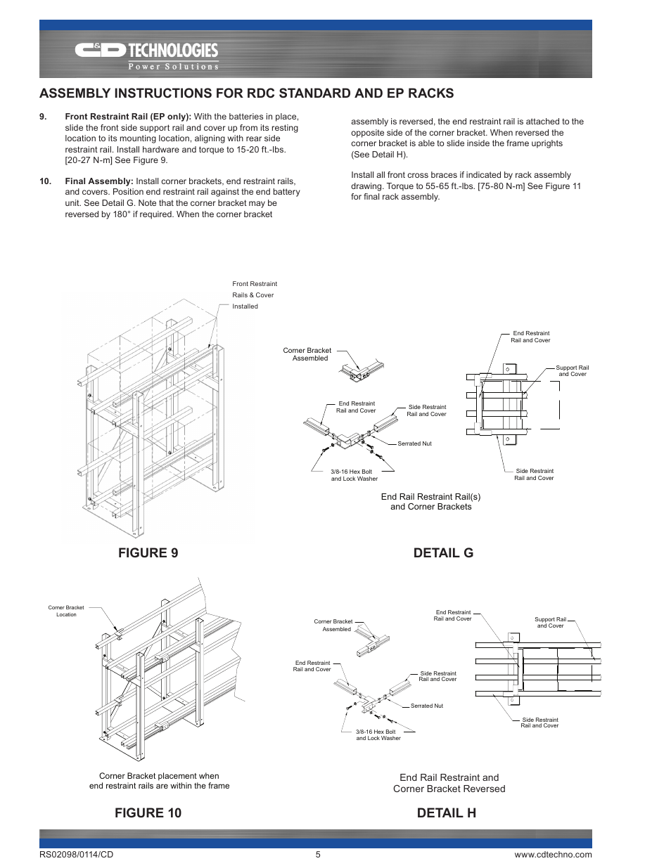 Figure 9 detail g figure 10 detail h | C&D Technologies RS-2098 RDC Rack User Manual | Page 5 / 8