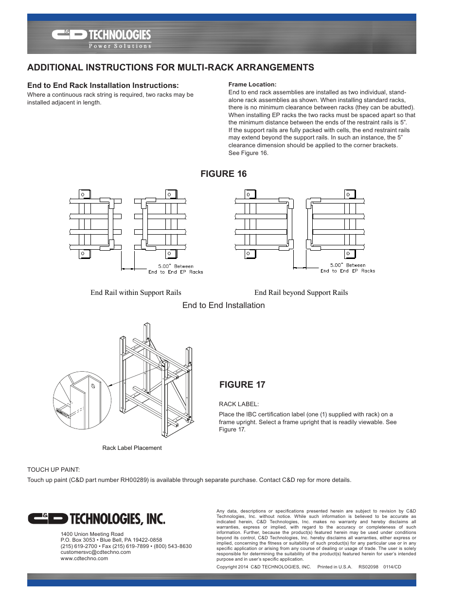 Figure 17, End to end installation | C&D Technologies RS-2098 RDC Rack User Manual | Page 8 / 8