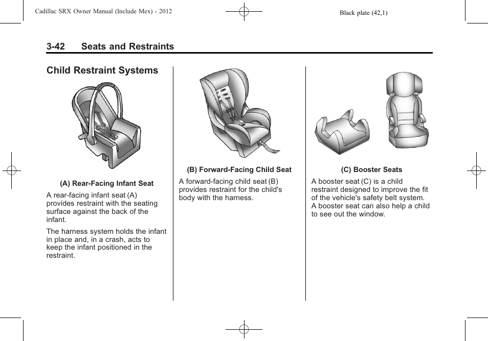 Child restraint systems, Child restraint systems -42 | Cadillac 2012 SRX User Manual | Page 102 / 512