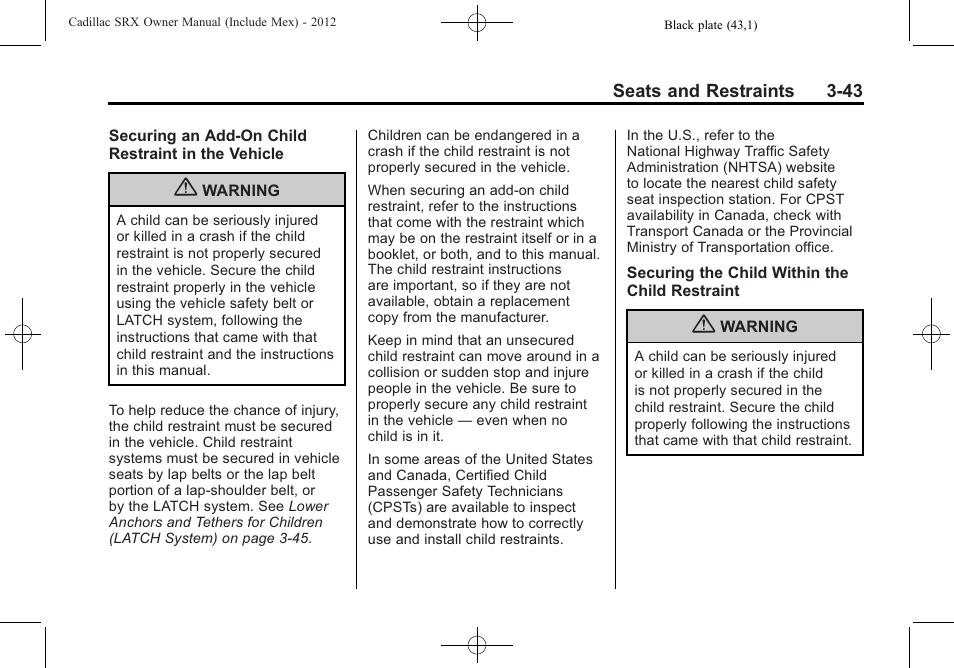 Cadillac 2012 SRX User Manual | Page 103 / 512
