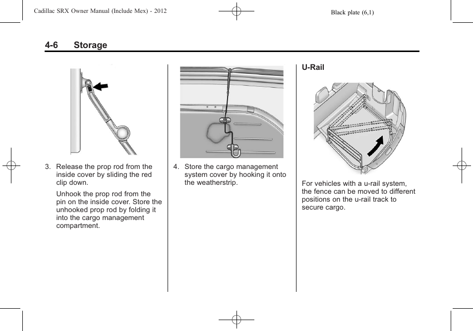 6 storage | Cadillac 2012 SRX User Manual | Page 126 / 512