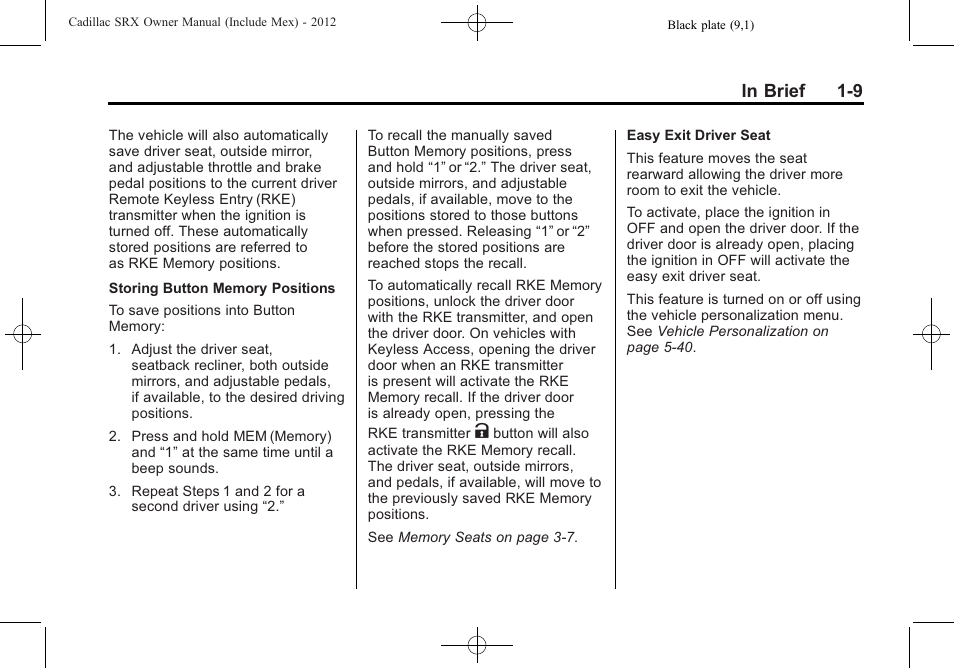 Cadillac 2012 SRX User Manual | Page 15 / 512