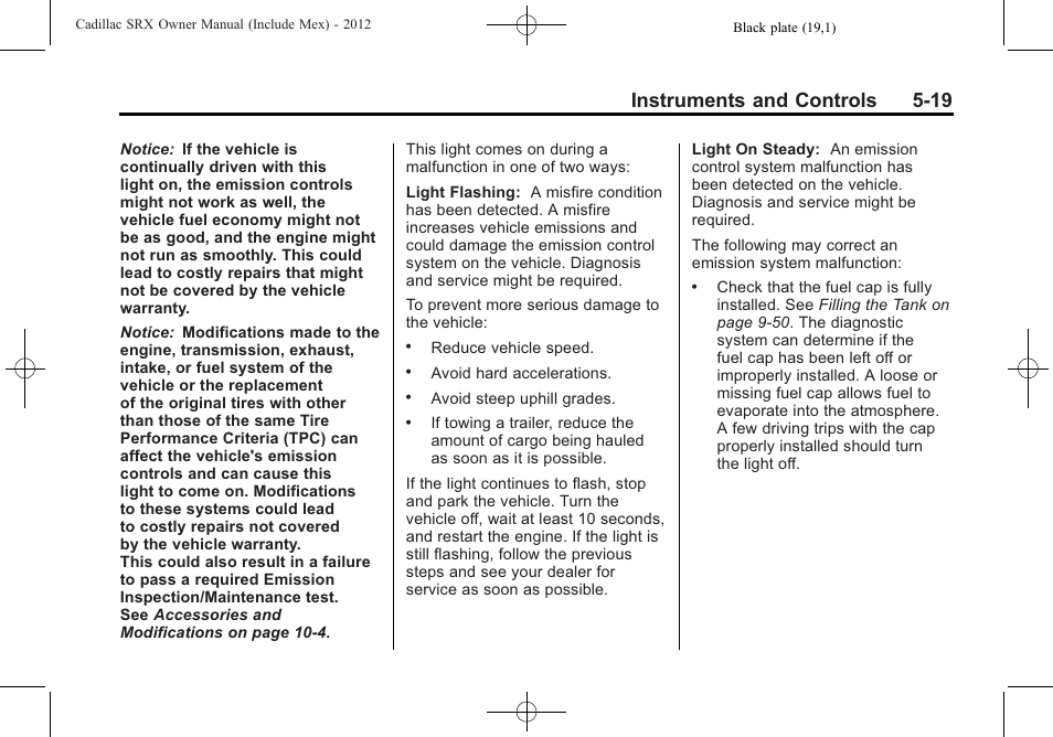 Instruments and controls 5-19 | Cadillac 2012 SRX User Manual | Page 151 / 512