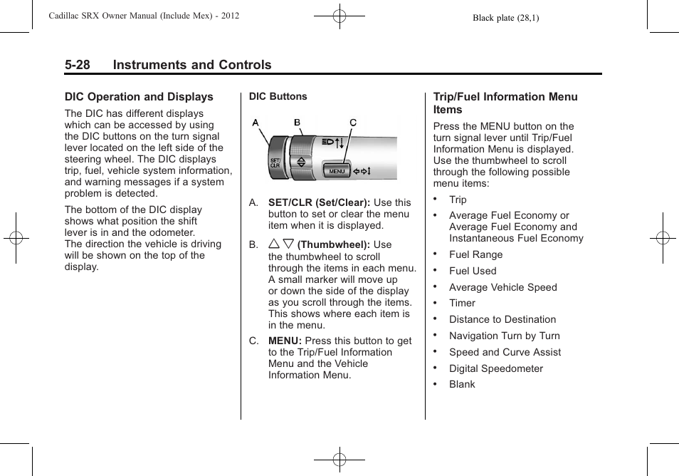 28 instruments and controls | Cadillac 2012 SRX User Manual | Page 160 / 512